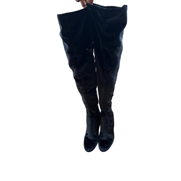 ASH Eros Velvet Boho Black Tall Boots Embroidered Over-The-Knee Sz 37 US 6.5 - Picture 15 of 16